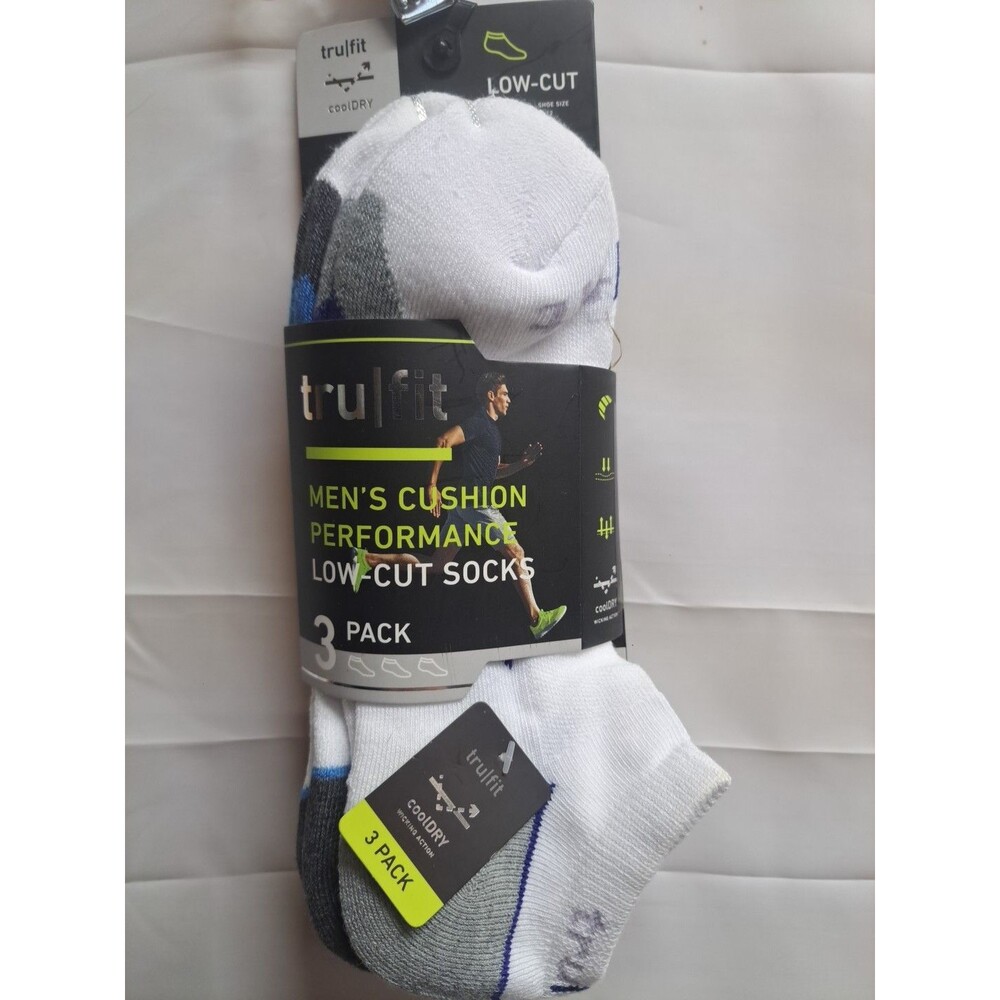 Tru Fit Mens Cushion Performance Low Cut Cool/dry Socks Size 10-13 3pack
